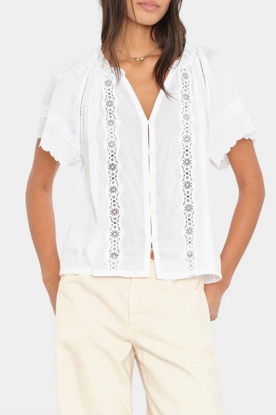 NEW XIRENA bianca cotton short sleeve top in white